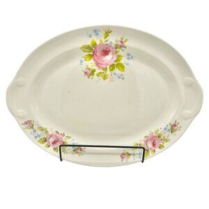 Vintage Taylor Smith Taylor Oval Serving Dish 13.5 Inch Cream Pink Roses Floral